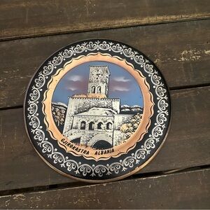 Vintage Tin Gjirokastra Albania Plate Metal Plate Sarajevo Souvenir Copper